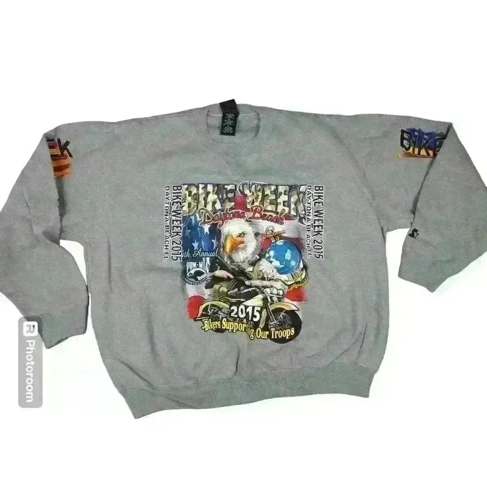 Starter Daytona Beach Bike Week 2015 Eagle Graphic Sweatshirt Mens XL Grey